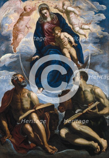 Mary with the Child, Venerated by Saint Mark and Saint Luke, before 1570. Artist: Tintoretto, Jacopo (1518-1594)