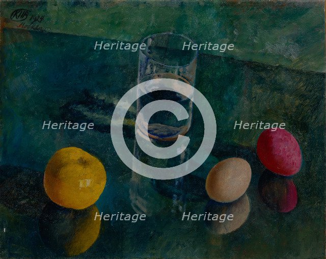 Still Life Against A Green Background, 1924. Artist: Petrov-Vodkin, Kuzma Sergeyevich (1878-1939)
