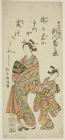 The Actor Segawa Kikunojo II as the courtesan Umegae in the play "Hiragana Seisuiki," perf..., 1764. Creator: Suzuki Harunobu.