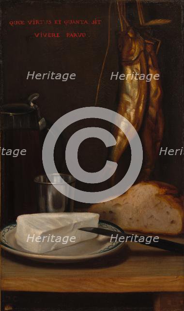 Still Life with Herring, Bread, and Cheese, 1858. Creator: Alexandre-Gabriel Decamps (French, 1803-1860).