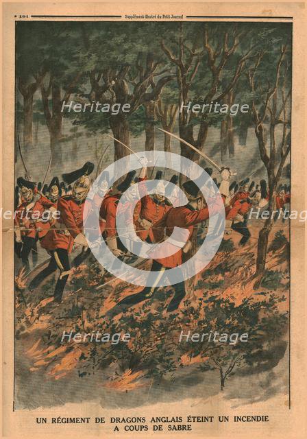 A regiment of English dragoons puts out a fire with sabre blows, 1914. Creator: Unknown.