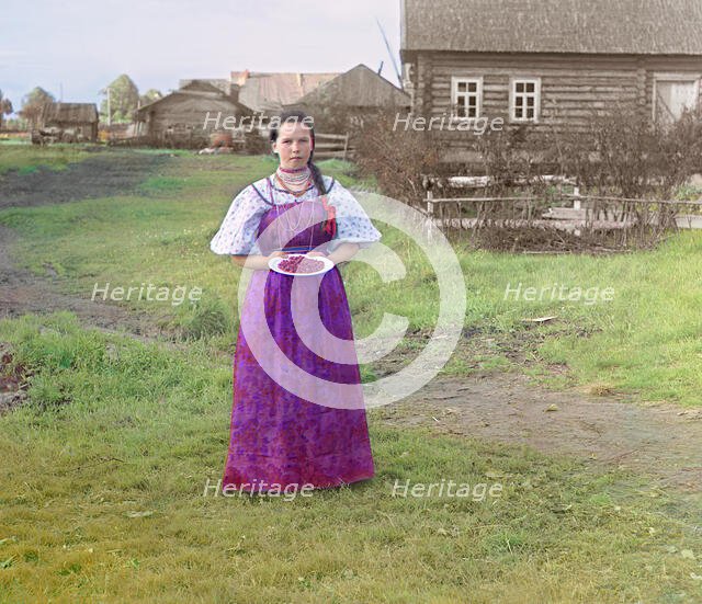 Girl with strawberries [Russian Empire], 1909. Creator: Sergey Mikhaylovich Prokudin-Gorsky.