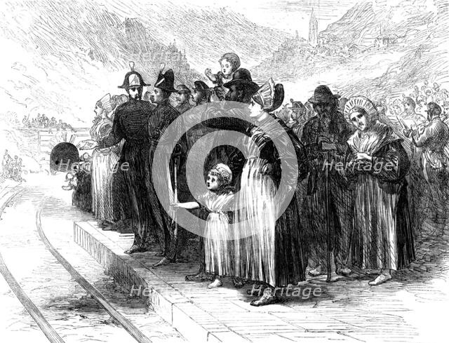Opening of the Mont Cenis Tunnel: country people waiting to see the train pass, 1871. Creator: Unknown.