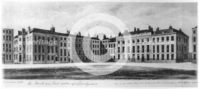 The north and south sides of Soho Square, London, 1826 (1907). Artist: Unknown