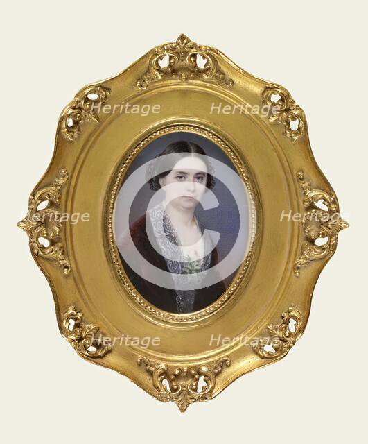 Lady in a red dress, c1850. Creator: Anne Hall.