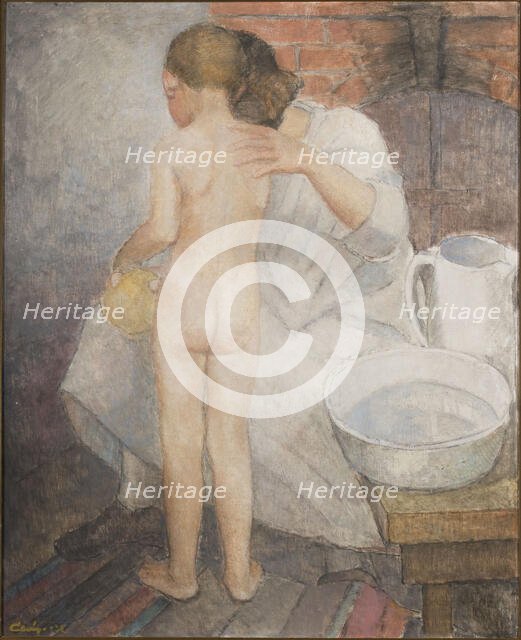 The boy is being washed, 1932. Creator: Alvar Cawén.