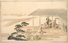 A Party of Merrymakers in a House in the Yoshiwara on a Moonlight Night, 1789. Creator: Kitagawa Utamaro.