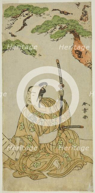 The Actor Arashi Sangoro II as Sakura-maru in the Play Sugawara Denju Tenarai Kagami..., c. 1772. Creator: Shunsho.