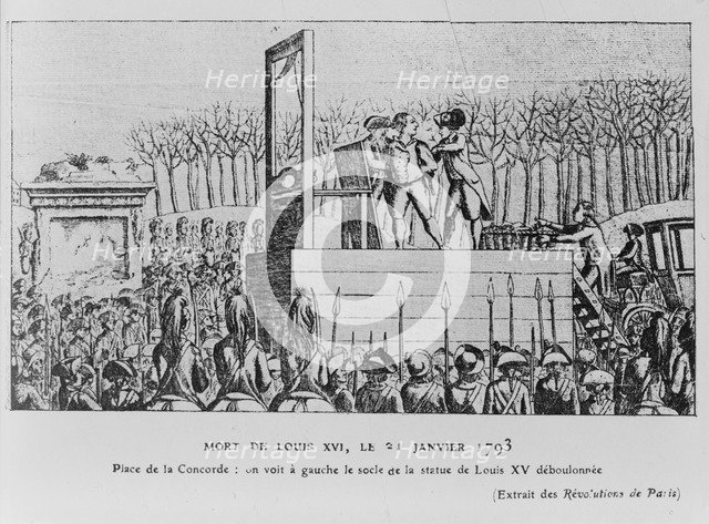 The Execution of Louis XVI in the Place de la Revolution on 21 January 1793, c. 1793. Artist: Anonymous  