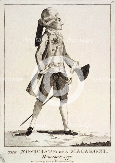 An eighteenth-century dandy in Ranelagh Gardens, London, 1772. Artist: Anon