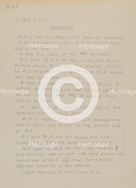 Written Instructions for Making a Suit, c. 1938. Creator: Henry De Wolfe.