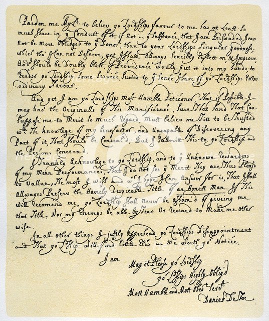 Letter from Daniel Defoe to Charles Montague, 1705.Artist: Daniel Defoe