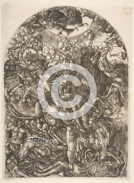 Saint John sees the Four Horsemen, from the Apocalyspe.n.d. Creator: Jean Duvet.