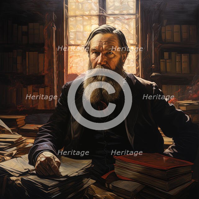 AI IMAGE - Portrait of Friedrich Engels studying, late 19th century, (2023).  Creator: Heritage Images.