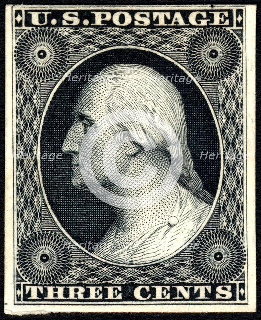 3c Washington trial color card proof, 1881. Creator: American Bank Note Company.