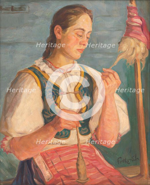 Woman spinning, 1937. Creator: Stefan Polkorab.