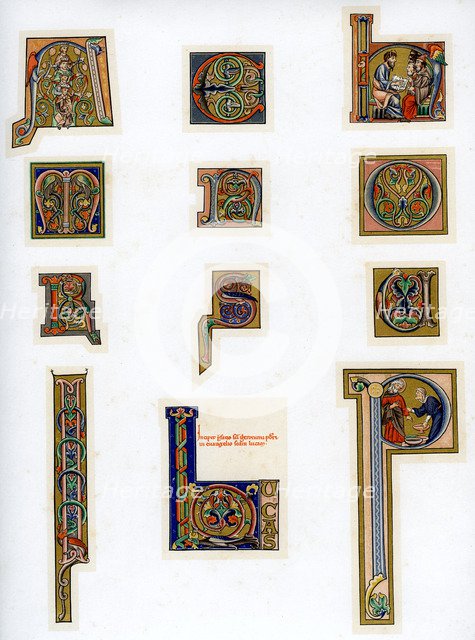 Illuminated initial letters, 13th century. Artist: Unknown