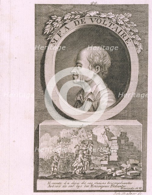 Portrait of the writer, essayist and philosopher Francois Marie Arouet de Voltaire (1694-1778). Artist: Balzer, Johann (1738-1799)