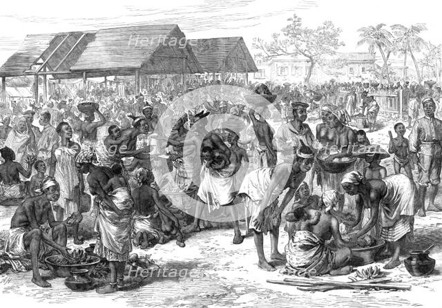 The Ashantee War: general market, Cape Coast Castle - from a sketch by our special artist, 1874. Creator: Unknown.