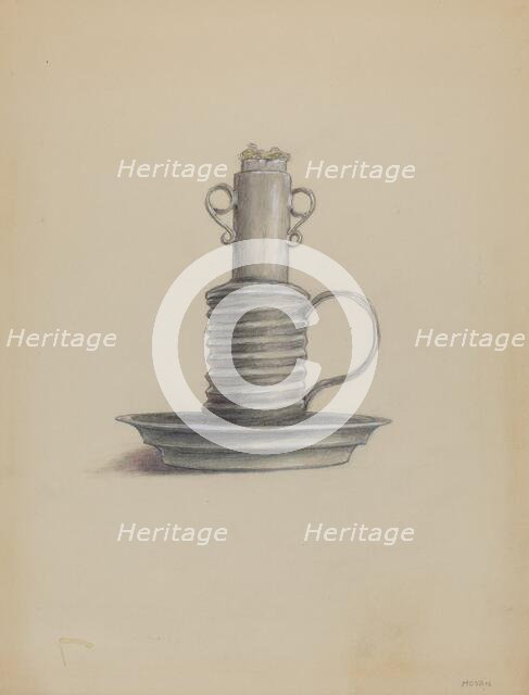 Tin Lard Lamp, 1935/1942. Creator: Franklin C. Moyan.