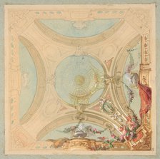 Design for a ceiling with garland bearing putti, second half 19th century. Creators: Jules-Edmond-Charles Lachaise, Eugène-Pierre Gourdet.