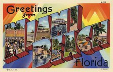 'Greetings from Miami Beach, Florida', postcard, 1934. Artist: Unknown