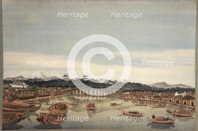 Nihonbashi in Edo and the Fuji in the background, 1823-1829.