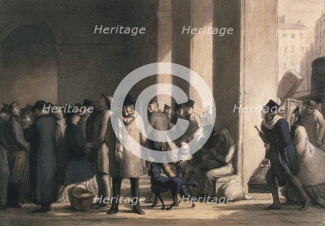 At the Gare Saint-Lazare, 1860s.  Creator: Daumier, Honoré (1808-1879).