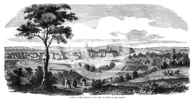The harbour and city of Kiel, northern Germany, 1855. Artist: Unknown