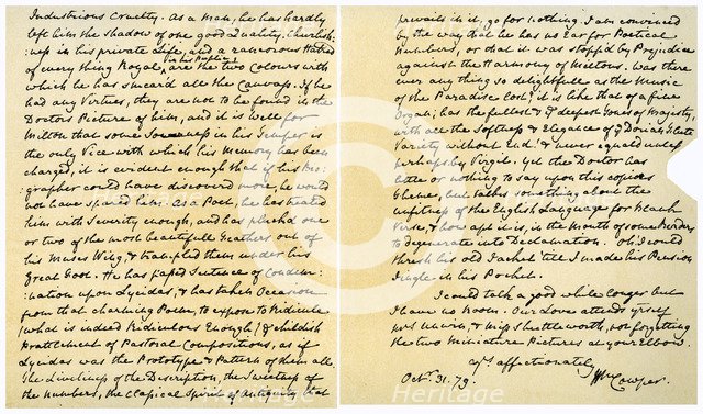 Letter from William Cowper to William Unwin, 31st October 1779.Artist: William Cowper