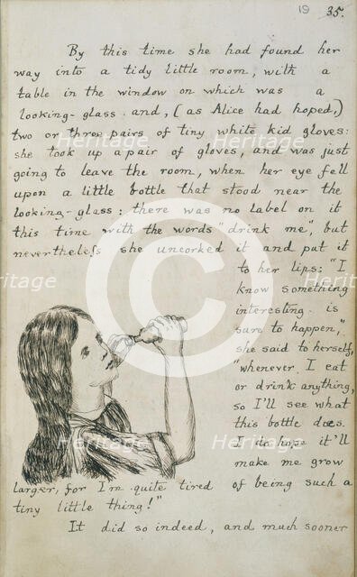 Alice about to drink from a bottle, c1862-c1864. Creator: Lewis Carroll.