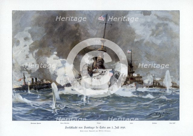 Battle of Santiago de Cuba, 3 July 1898 (1900). Creator: Willy Stower.