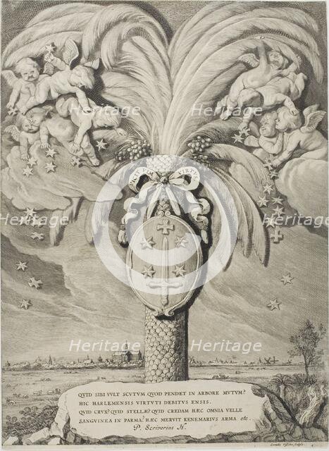 Coat of Arms of Haarlem, end page to Counts and Countesses of Holland, Zeeland..., 1650. Creator: Cornelis de Visscher.