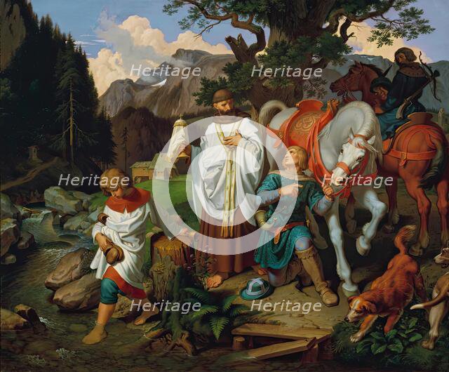 Rudolf von Habsburg and the priest, 1870. Creator: Joseph von Fuhrich.