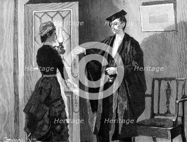 "You must be mad, Mr. Perry, to come here at such an hour as this," she exclaimed indignantly, 1883. Creator: R. Taylor.