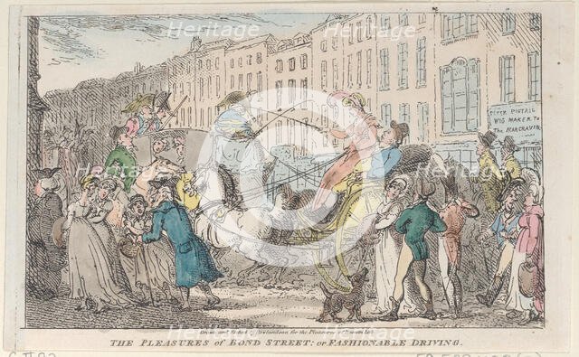 The Pleasures of Bond Street: or Fashionable Driving, 1807., 1807. Creator: Thomas Rowlandson.