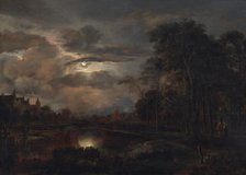 Moonlit Landscape with Bridge, probably 1648/1650. Creator: Aert van der Neer.