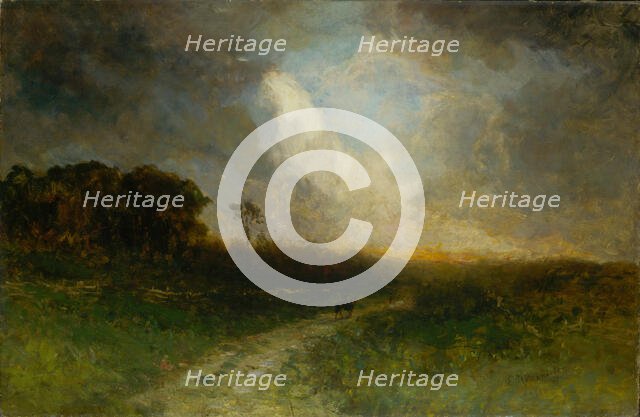 Untitled (landscape, man on horse), 1884. Creator: Edward Mitchell Bannister.