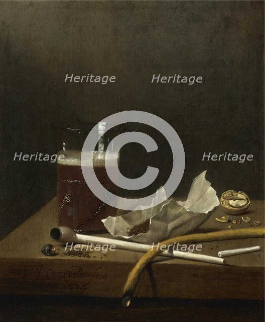 Still life with a glass of beer, a pipe, tobacco and other requisites of smoking, 1658. Artist: Velde, Jan Jansz. van de III (1620-1662)