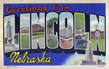 'Greetings from Lincoln, Nebraska', postcard, 1937. Artist: Unknown