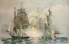 'Capture of the Spanish slave vessel Dolores by HM brig Ferret, 4 April 1816', 1816. Artist: William John Huggins.