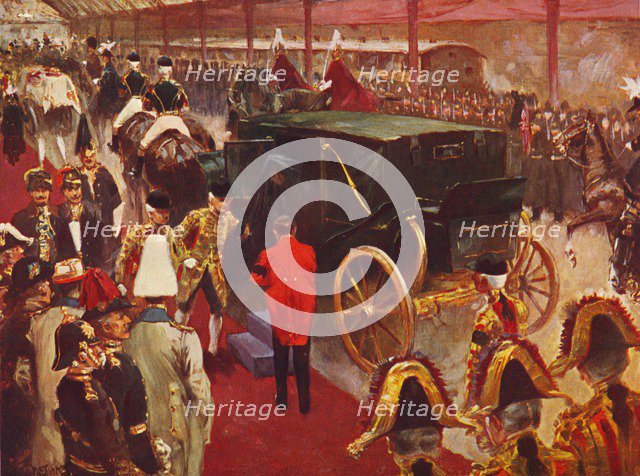 Queen Alexandra arriving at Paddington Station for the Funeral of Queen Victoria, 1901 (1906). Artist: Unknown.