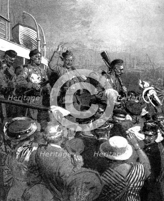 Scottish Highlanders of the British Expeditionary Force at Boulogne, France, First World War, 1914. Artist: Unknown