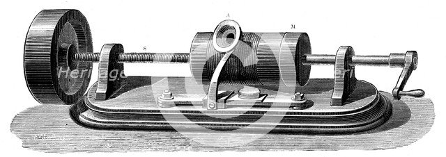 First model of Edison's Phonograph c1877 (c1880).  Artist: Anon