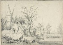 Village with Windmill and Church, 1777. Creator: Paul Theodor van Brussel.