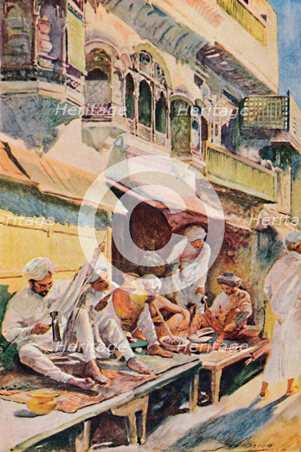 'Workers in an Indian Bazaar', 1913. Artist: John Henry Frederick Bacon.