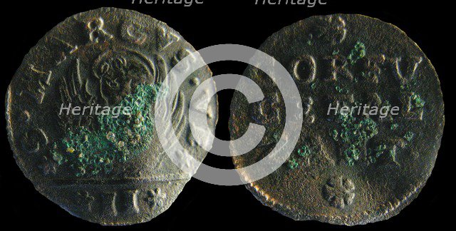 Venetian colonial gazzetta (coin) of the Ionian Islands. (A gazzetta = 2 soldi), 1710-1724. Artist: Numismatic, West European Coins  