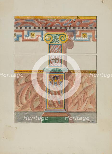 Painted Wall Decoration, Detail of Pilaster, c. 1936. Creator: Warren W. Lemmon.