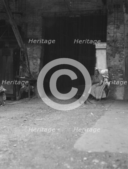 Woman and cats in a courtyard, New Orleans, between 1920 and 1926. Creator: Arnold Genthe.