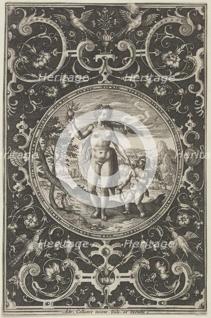 Venus and Cupid in a Decorative Frame with Grotesques, from the Judgment of Paris..., c1580-1600. Creator: Adriaen Collaert.